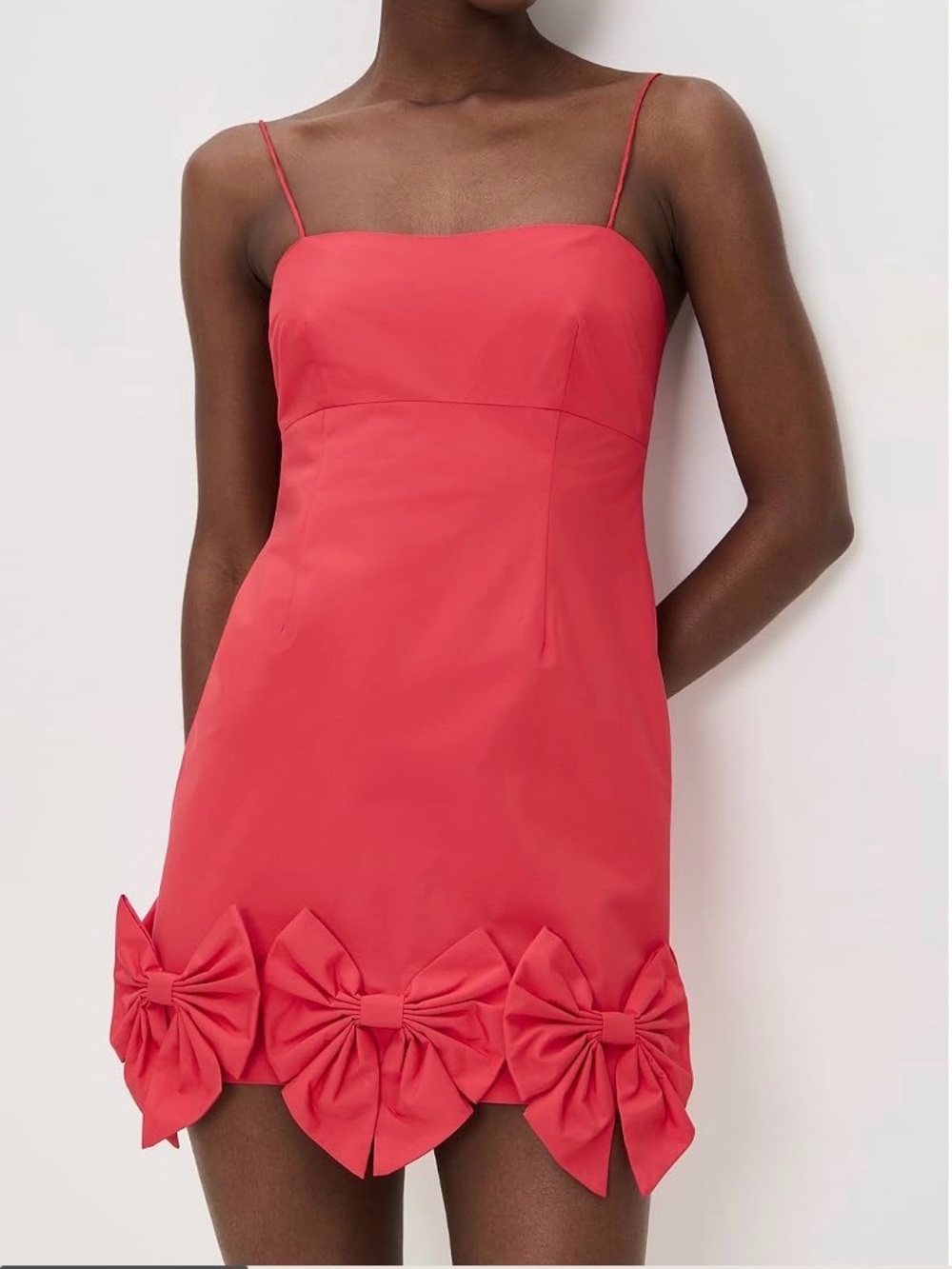 LoveShackFancy Coral Pink Bow-Hem Mini Dress